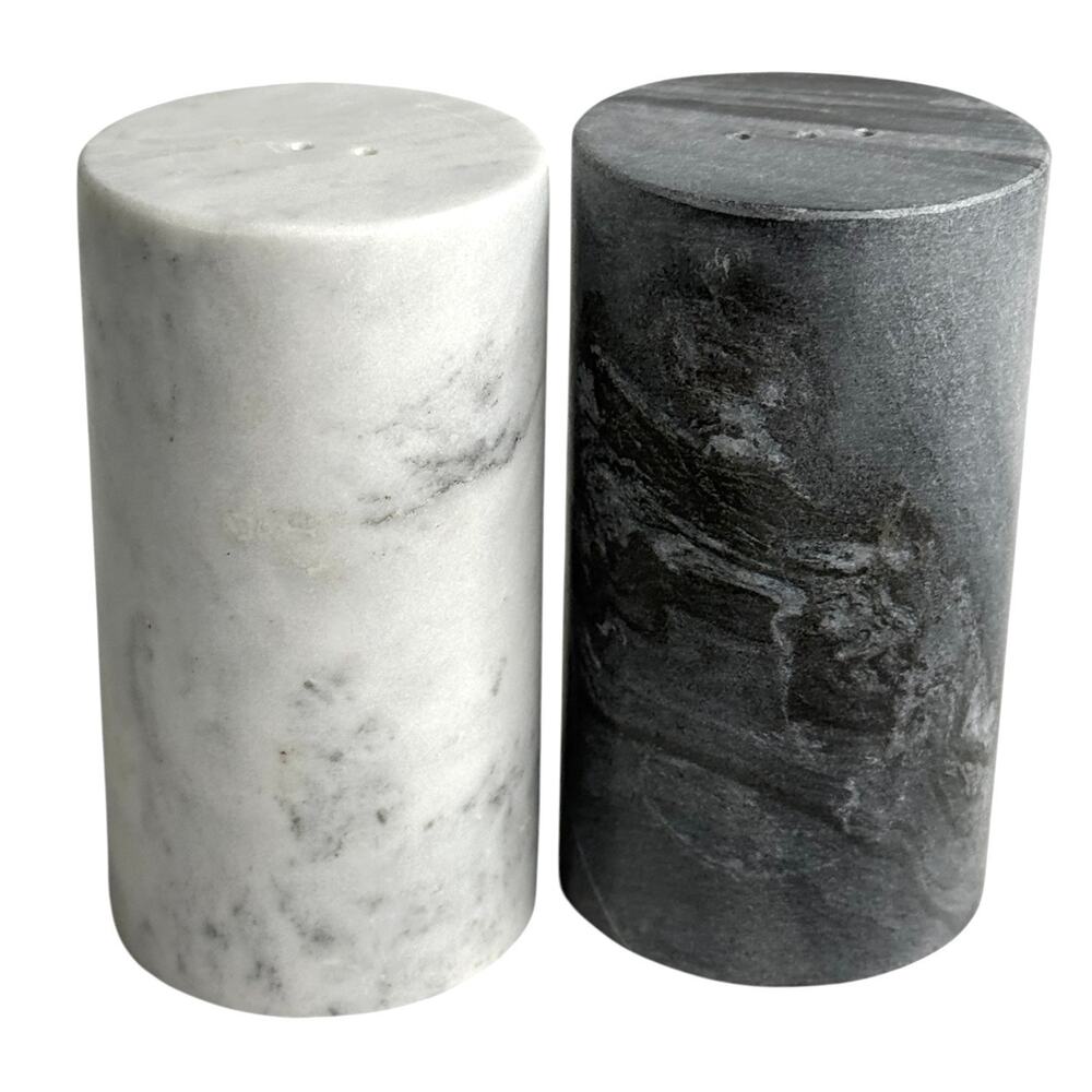 Marble Salt Pepper Shaker Set Mingle 4" Gray White Marbled Alabaster Stone New